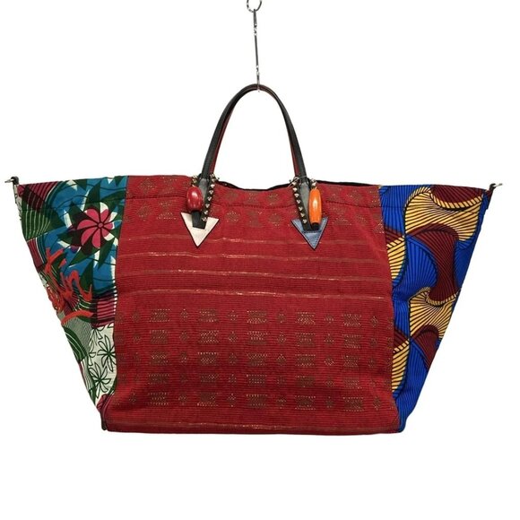 CHRISTIAN LOUBOUTIN Africaba Black Red Multi Jacquard Cotton Leather 666-080925 - Picture 2 of 14